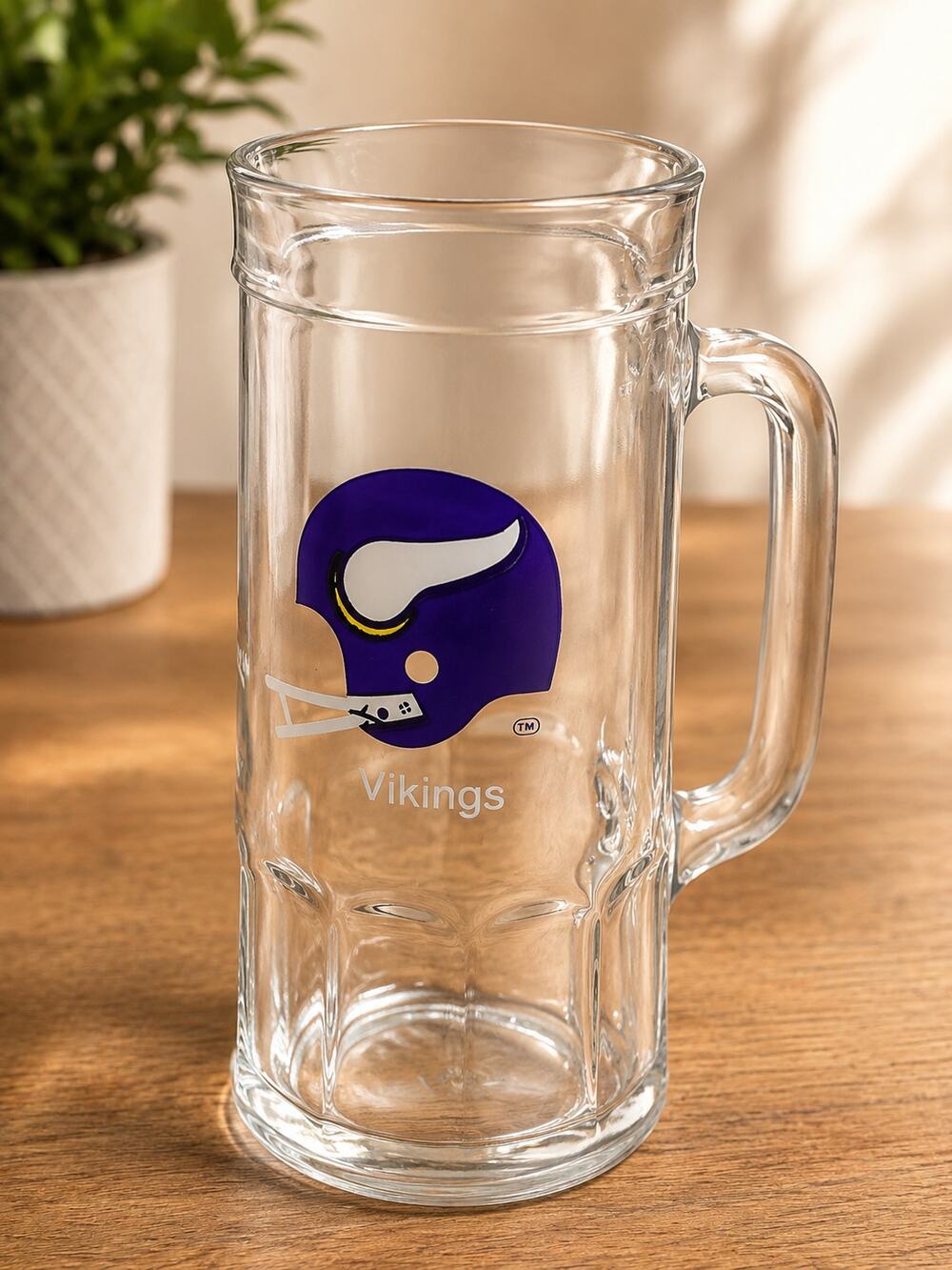 Vintage Minnesota Vikings Glass Beer Stein Mug Fisher Barware NFL Collectible